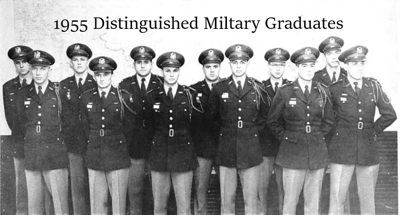 Black and white image of the 1955 Distinguished Military Graduates posing in formation.