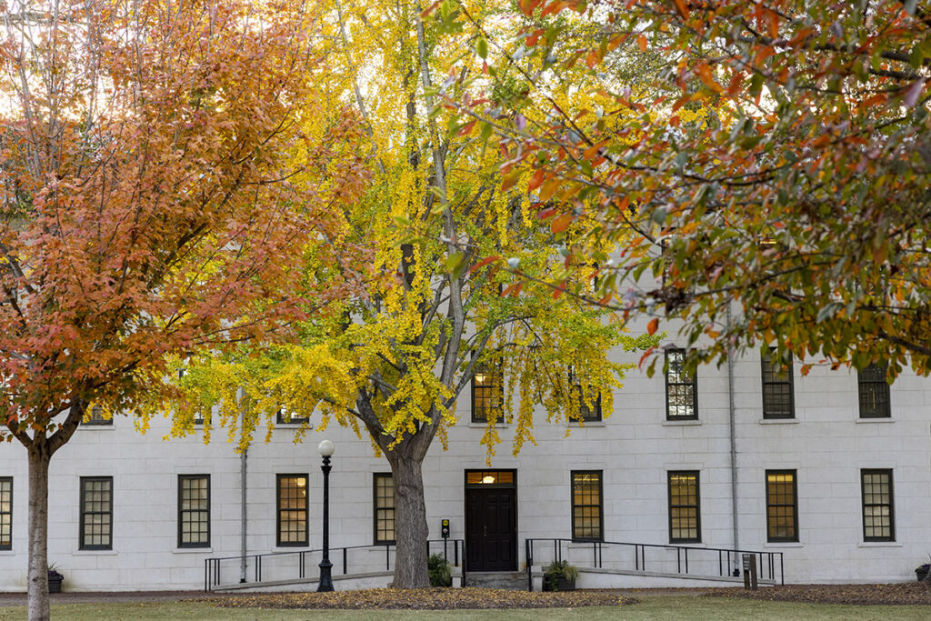 New College with fall leaves
