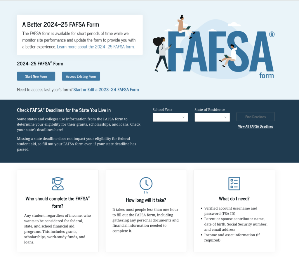 Screen shot of new FAFSA