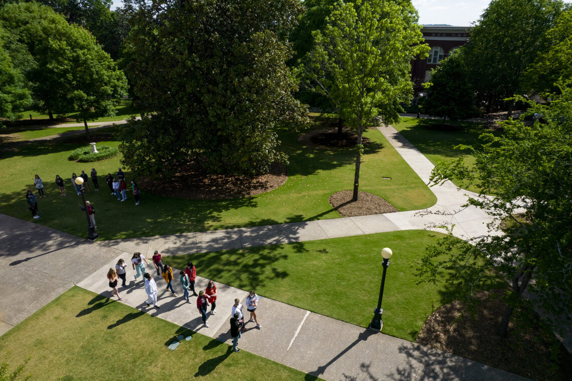 Students walk across North Campus.